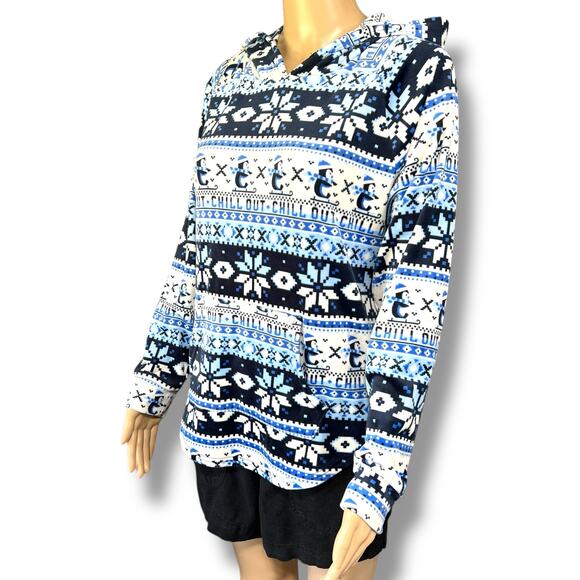 No Boundaries Womens Fleece Hoodie Hooded Sweatshirt Winter Theme Blue Large - Picture 5 of 9